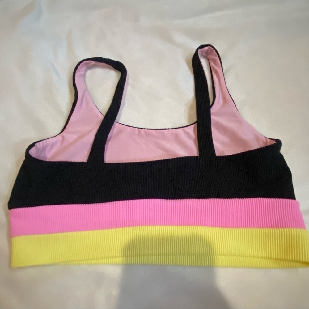 New! Beach Riot Mackenzie Pink Lemonade Colorblock Rib Bikini Top 3975 - Picture 4 of 8